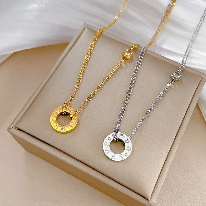 Minimalist Titanium Steel O-Shape LOVE Pendant Collar Chain for Unisex