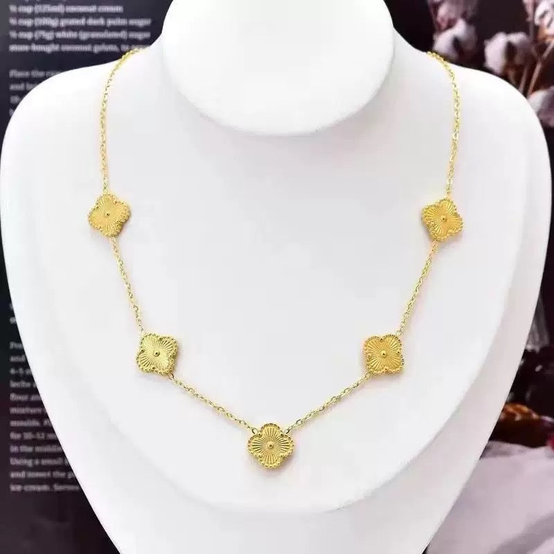 Gold Laser Four-Leaf Clover Titanium Steel Necklace