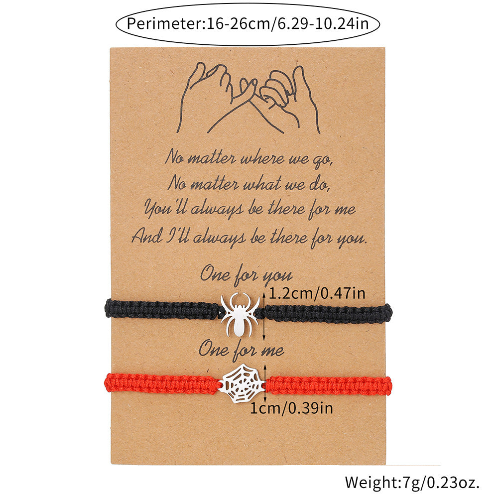 Bracciale Ragno da Donna in Acciaio Inossidabile Alla Moda con Finitura Lucida, Bracciale dell'Amicizia Intrecciato Bianco e Nero a Tema Halloween