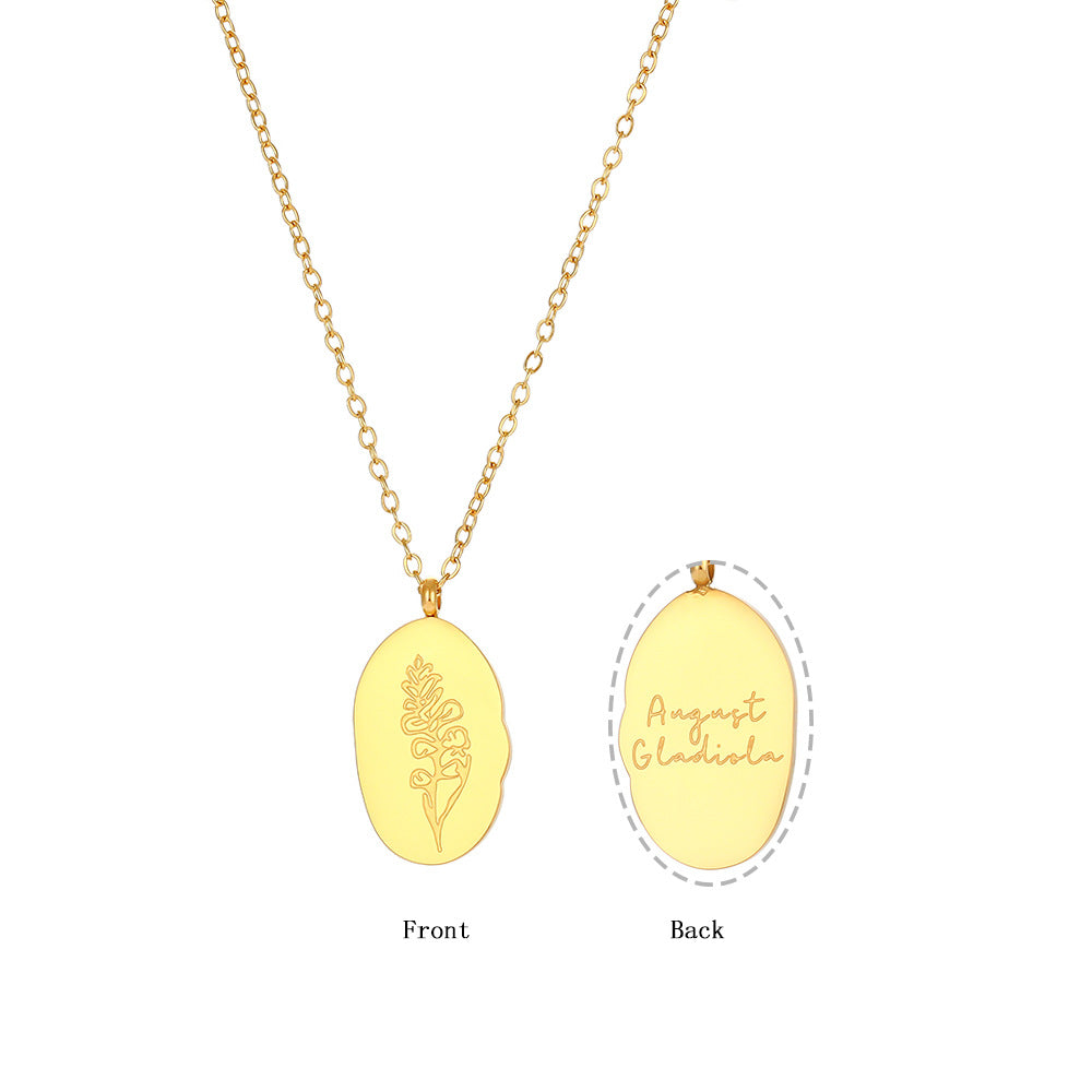 Abstract Irregular Oval Floral Pendant Necklace for Women in Stainless Steel with Electroplated Finish