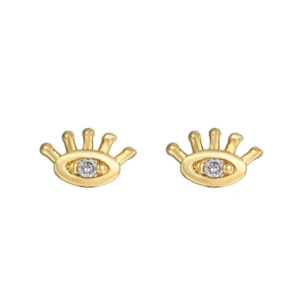 Casual Geometric Gold Plated Brass Cubic Zirconia Stud Earrings with Stainless Steel Posts