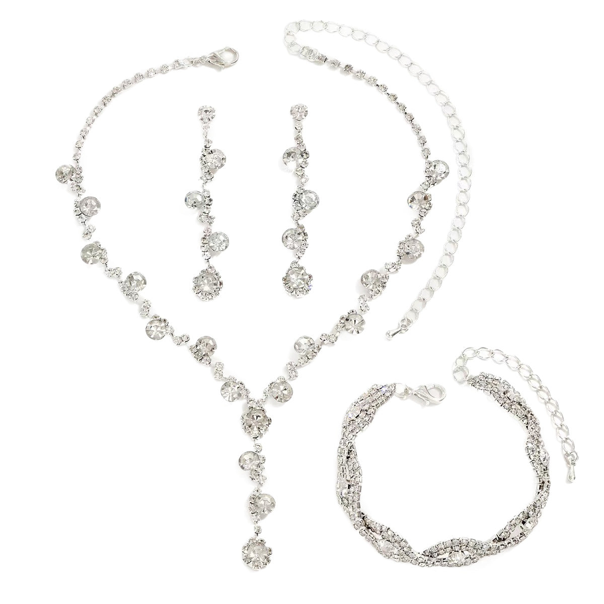 Elegant Ocean Life Shaped Rhinestone Clavicle Necklace Set with Earrings and Bracelet for Women in Plated Copper