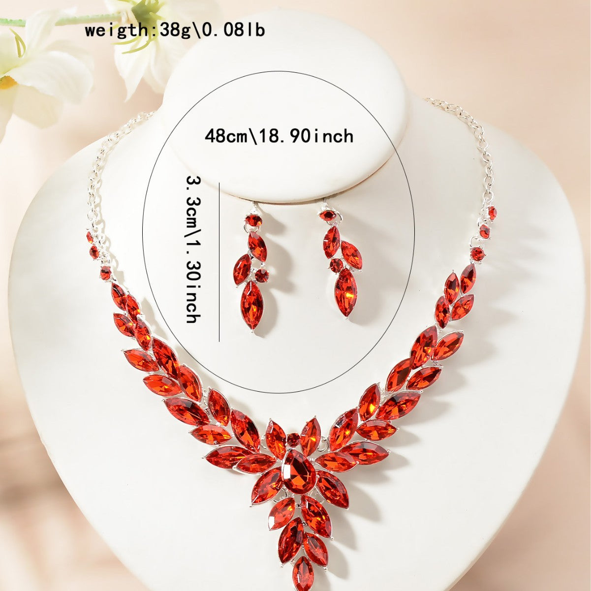Vintage Luxury Floral Crystal Plated Alloy Necklace and Earring Set for Women