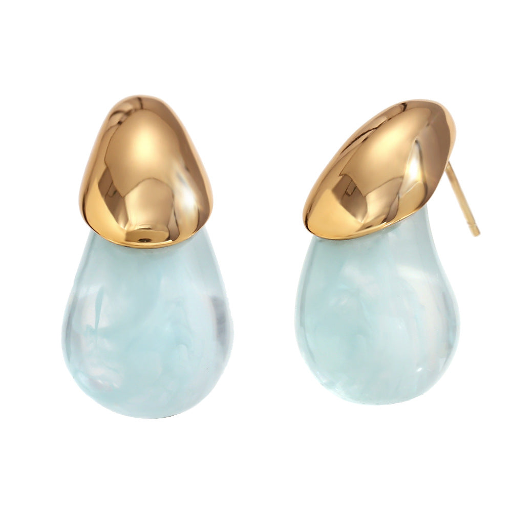 Orecchini a Goccia in Acciaio Inossidabile, Minimalisti ed Eleganti, Placcati Oro 18K con Dettagli in Resina Color Caramella
