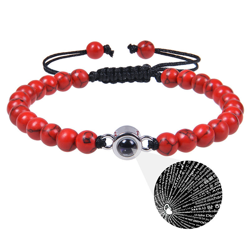 I Love You Projection Crystal Agate Bracelet Unisex Round Letter Charm