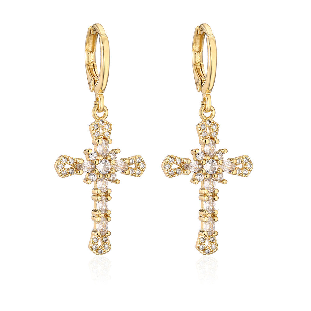 Orecchini geometrici in rame con placcatura in oro 18 carati e accenti di zirconi da donna, gioielli minimalisti alla moda