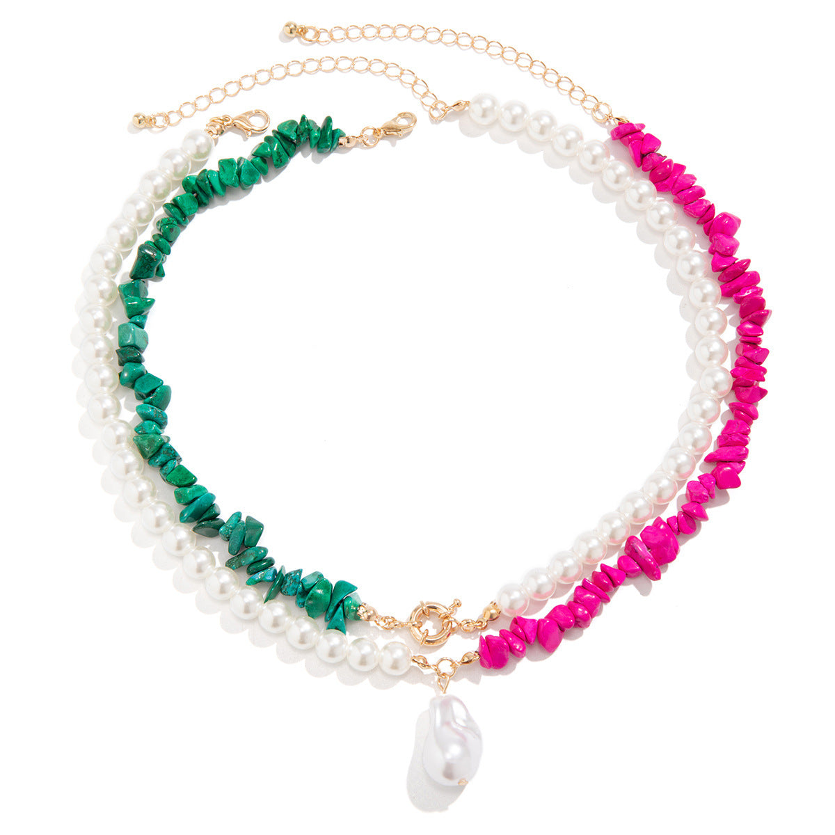 Collar de perlas de imitación estilo geométrico vintage con borla y cadena de bolas para mujer