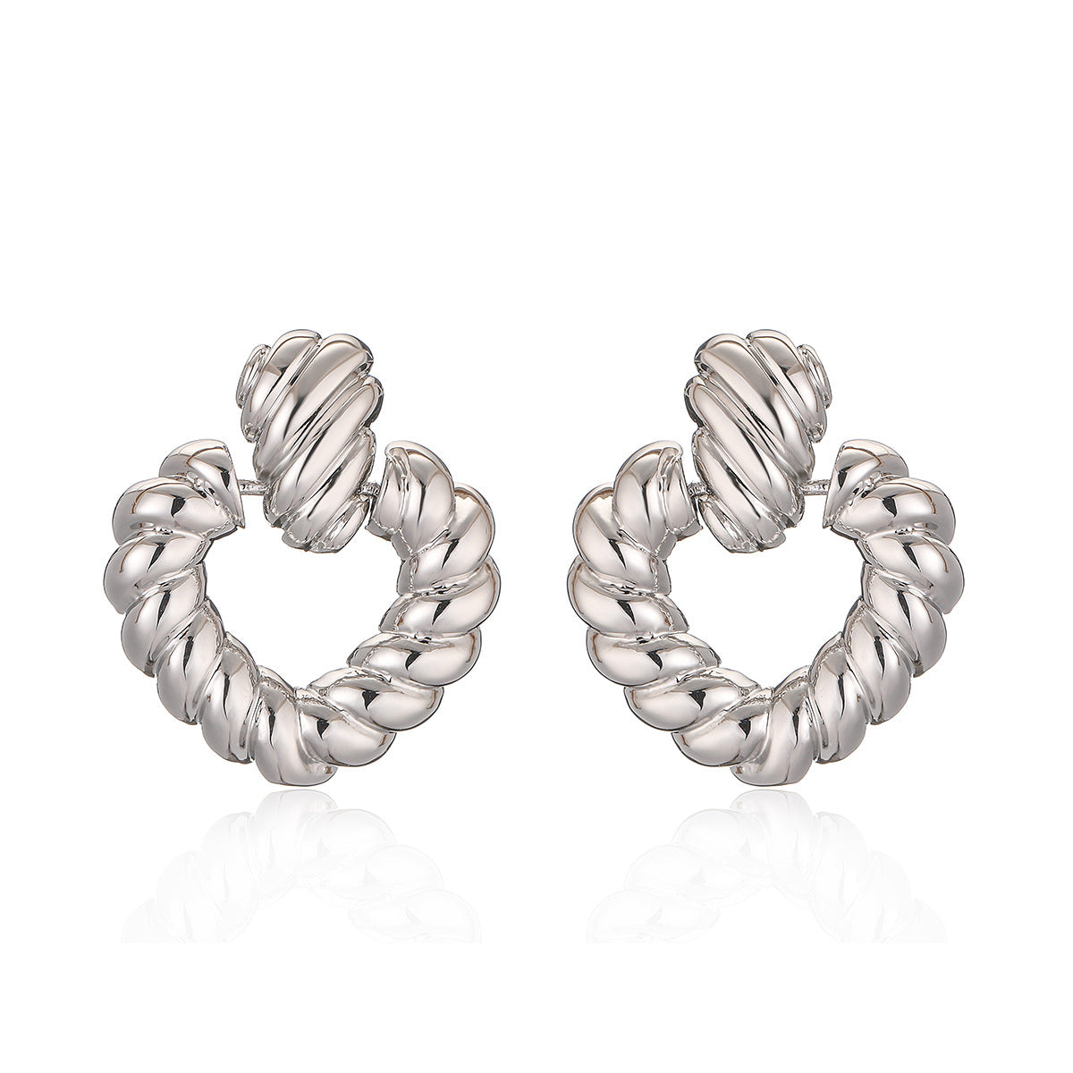Minimalist Spiral Heart-Shaped Copper Earrings with Real Gold Plating for Women, Irregular Geometric Design, Luxury-Inspired Fashion Jewelry