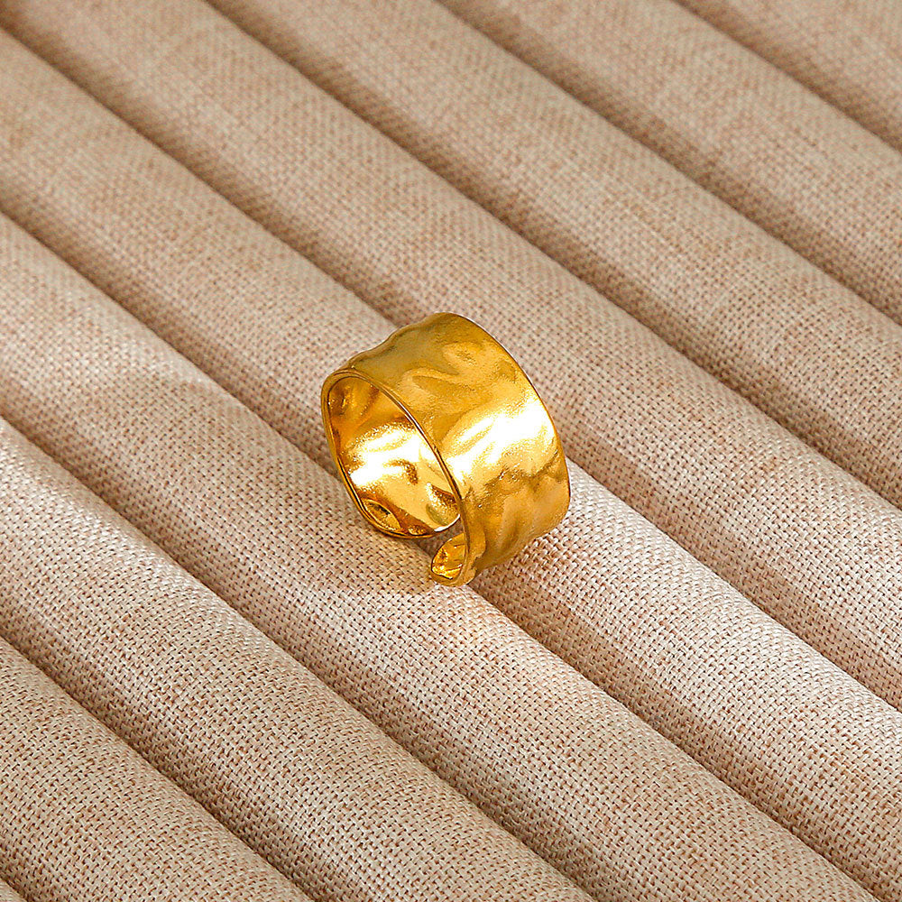 Minimalist Geometric Flower-Shaped Titanium Steel Ring with Plating Finish for Women, Adjustable Open Band Fashion Ring
