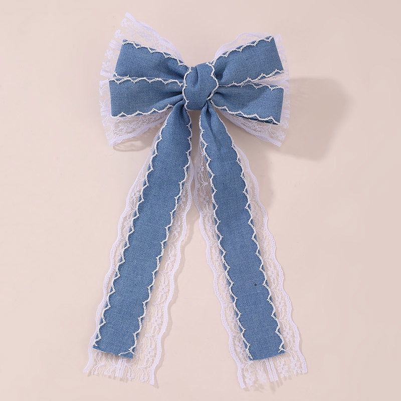 Dolce fermaglio per capelli a forma di fiocco con nastro blu e tessuto in tulle per bambine, fermaglio a molla in stile principessa