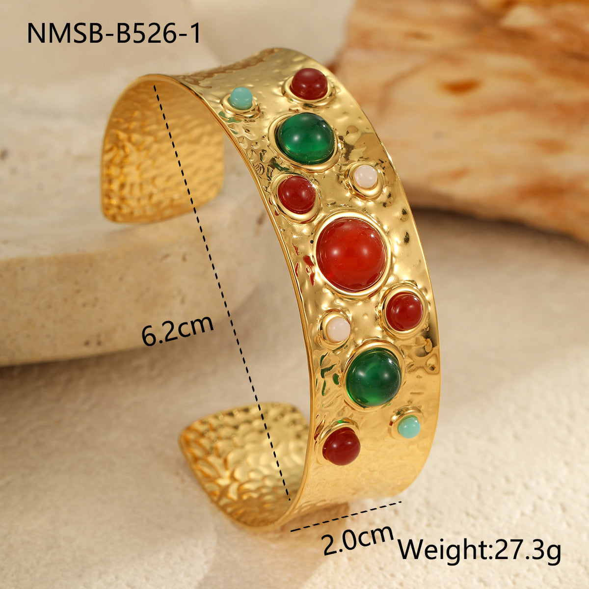 Vintage French Style Geometric Shaped Titanium Steel Bracelet with Colorful Natural Stones and Electroplated Finish for Women
