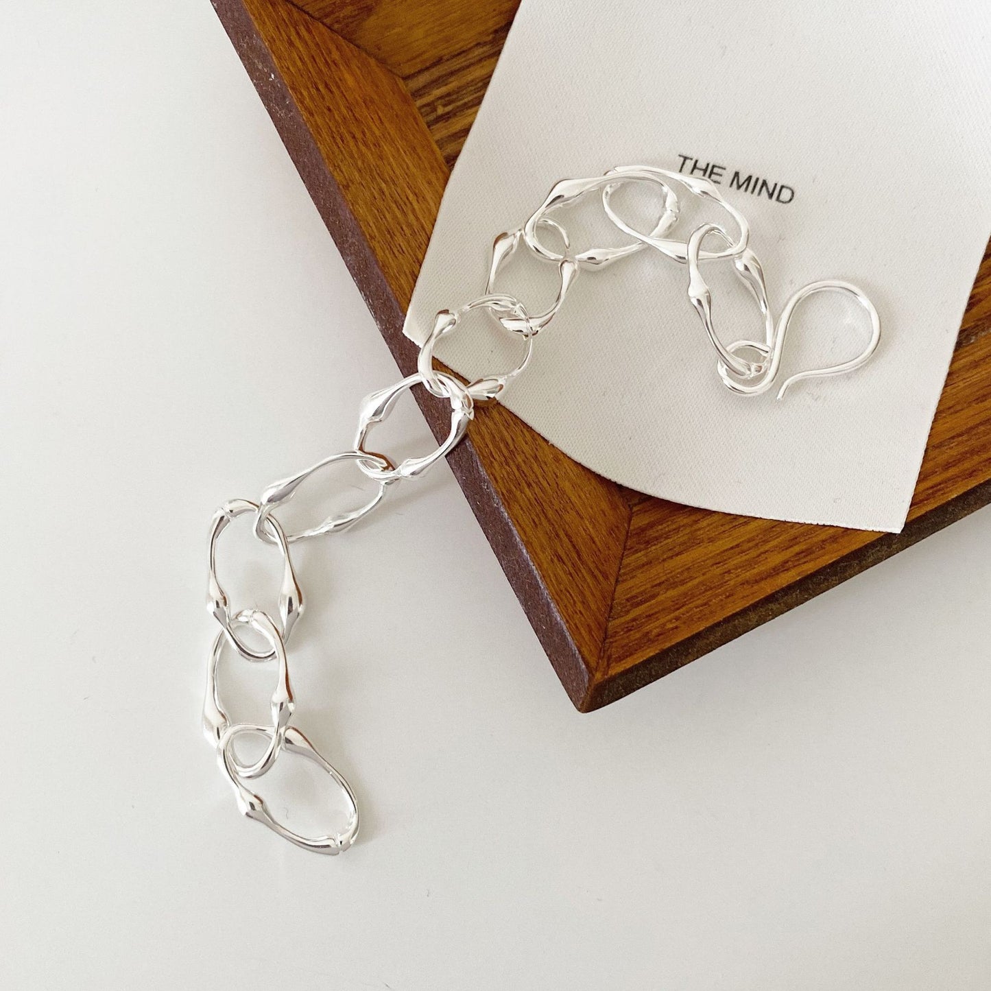 Minimalist Irregular Geometric Shape 925 Sterling Silver Handcrafted Bracelet with Polished Finish