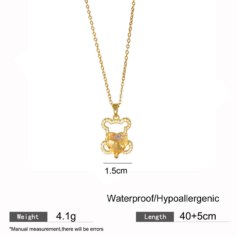Sweet Heart Animal Rhinestone Plated Titanium Steel Necklace with Brass Pendant Cable Chain