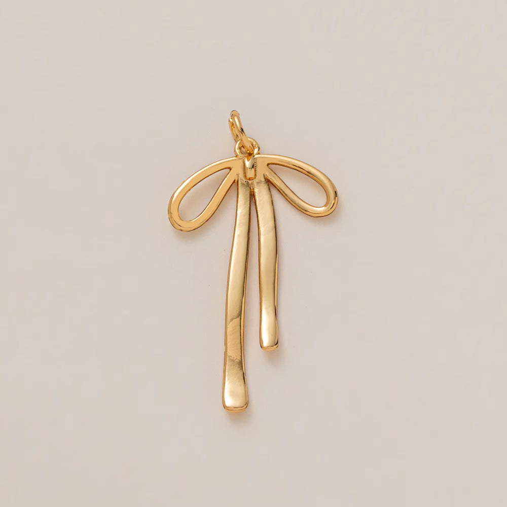 Minimalist Vintage 18K Gold Plated Brass Heart Bow Drip Oil Cubic Zirconia Charm Bar