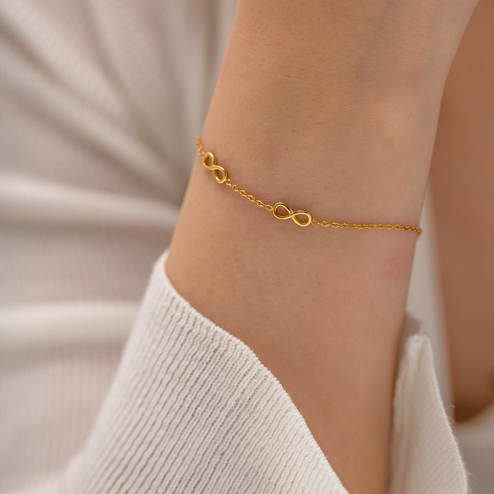 Minimalist Geometric Infinity Symbol Stainless Steel Bracelet with 18K Gold Plating Fashion Jewelry for Women