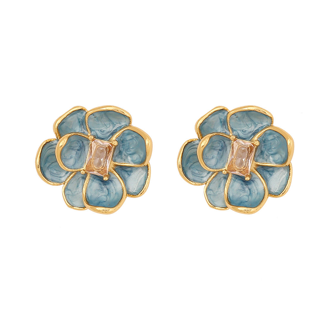 Vintage Floral Enamel Stainless Steel Stud Earrings with Botanical Flower Design for Women