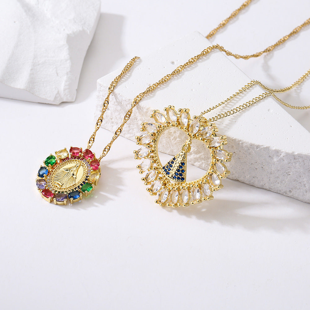 Collana con Pendente Geometrico Minimalista da Donna, Base in Rame Placcato Oro 18K e Zirconia Micro-Incastonata