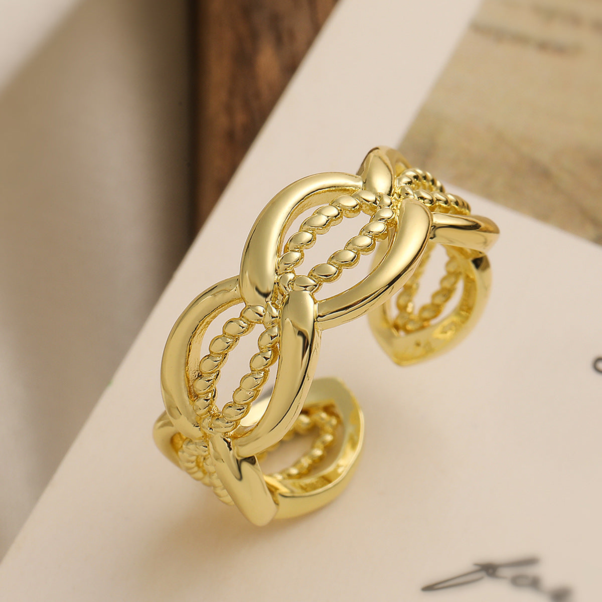 Minimalist Geometric Gold Plated Brass Leaf Open Ring for Women