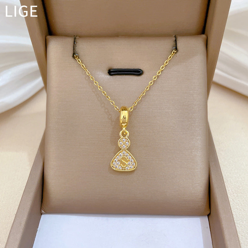Sweet Geometric Rhinestone Plated Titanium Steel Necklace with Brass Pendant Cable Chain Unisex