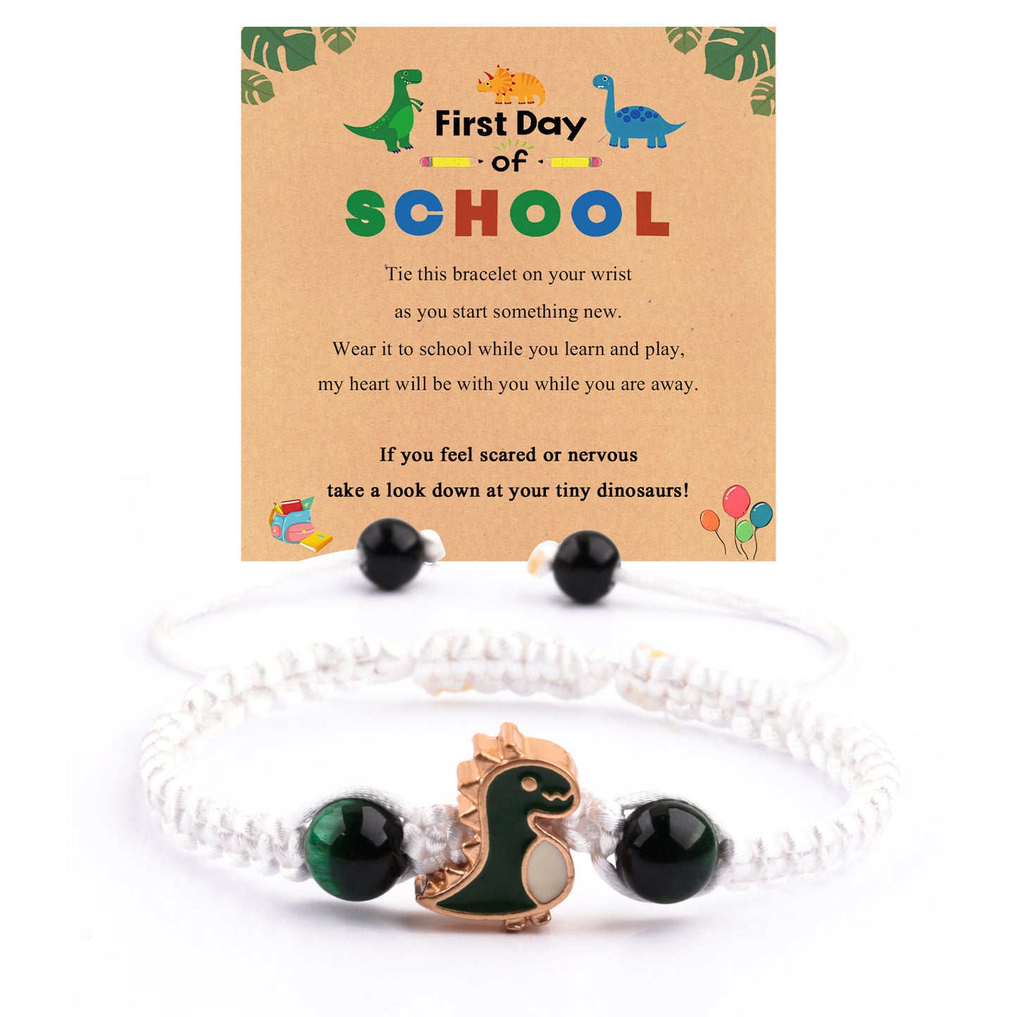 Minimalist Hand-woven Stainless Steel Bracelet with Green Aventurine Obsidian Green Tiger Eye Dinosaur Charm Unisex