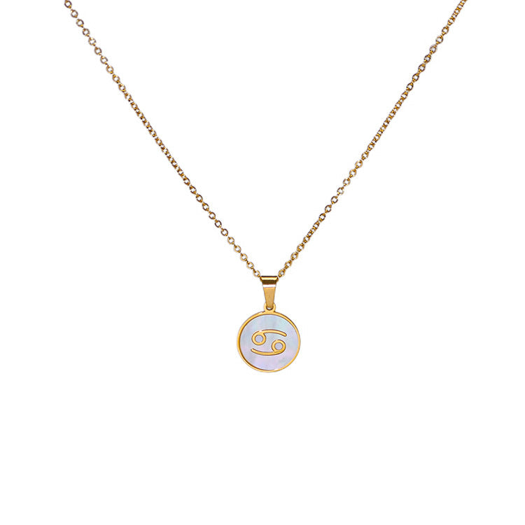 Collana con ciondolo zodiacale in stile INS in acciaio inossidabile con placcatura in oro 18 carati, catena a onda d'acqua, da donna
