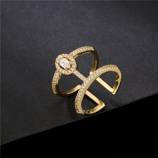 Minimalist Geometric Brass Ring with Micro-Inlaid Cubic Zirconia for Women