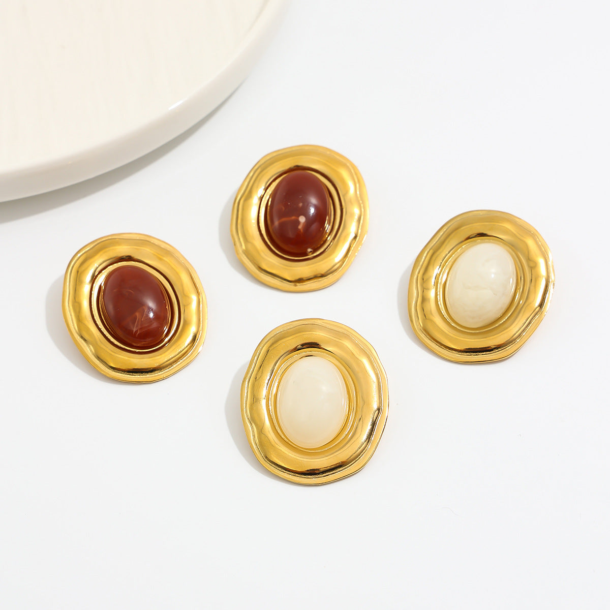 Vintage Geometric Oval Stainless Steel PVD 18K Gold Plated Resin Gradient Earrings for Women