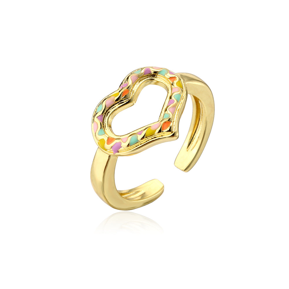 Gold Plated Brass Heart Drip Oil Open Ring for Women