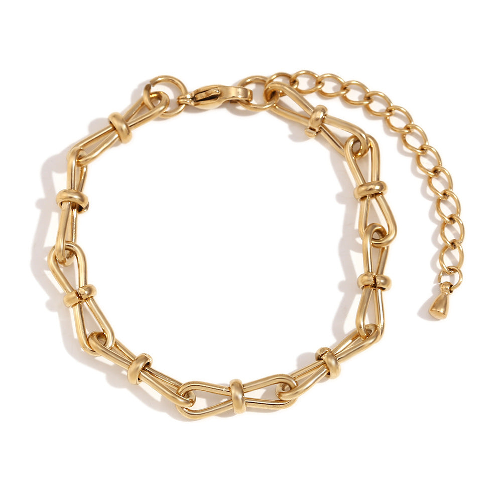 Minimalist Bow-Shaped Stainless Steel Plated 14K Gold Handcrafted Bracelet for Women