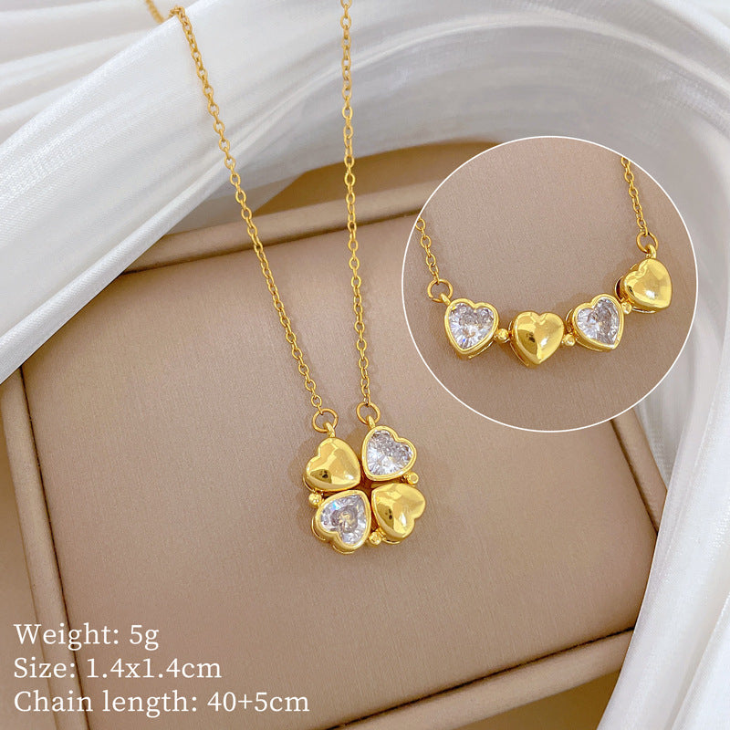 Sweet Minimalist Cross Micro-Inlaid Cubic Zirconia Brass Pendant Titanium Steel Necklace for Unisex