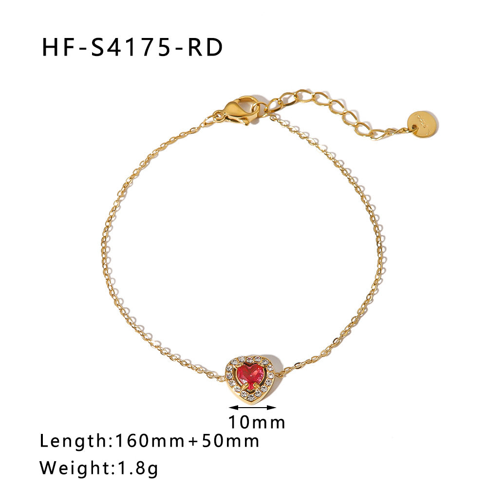 Bracciale minimalista geometrico a forma di cuore in acciaio inossidabile con placcatura in oro 18K e intarsio di zirconi