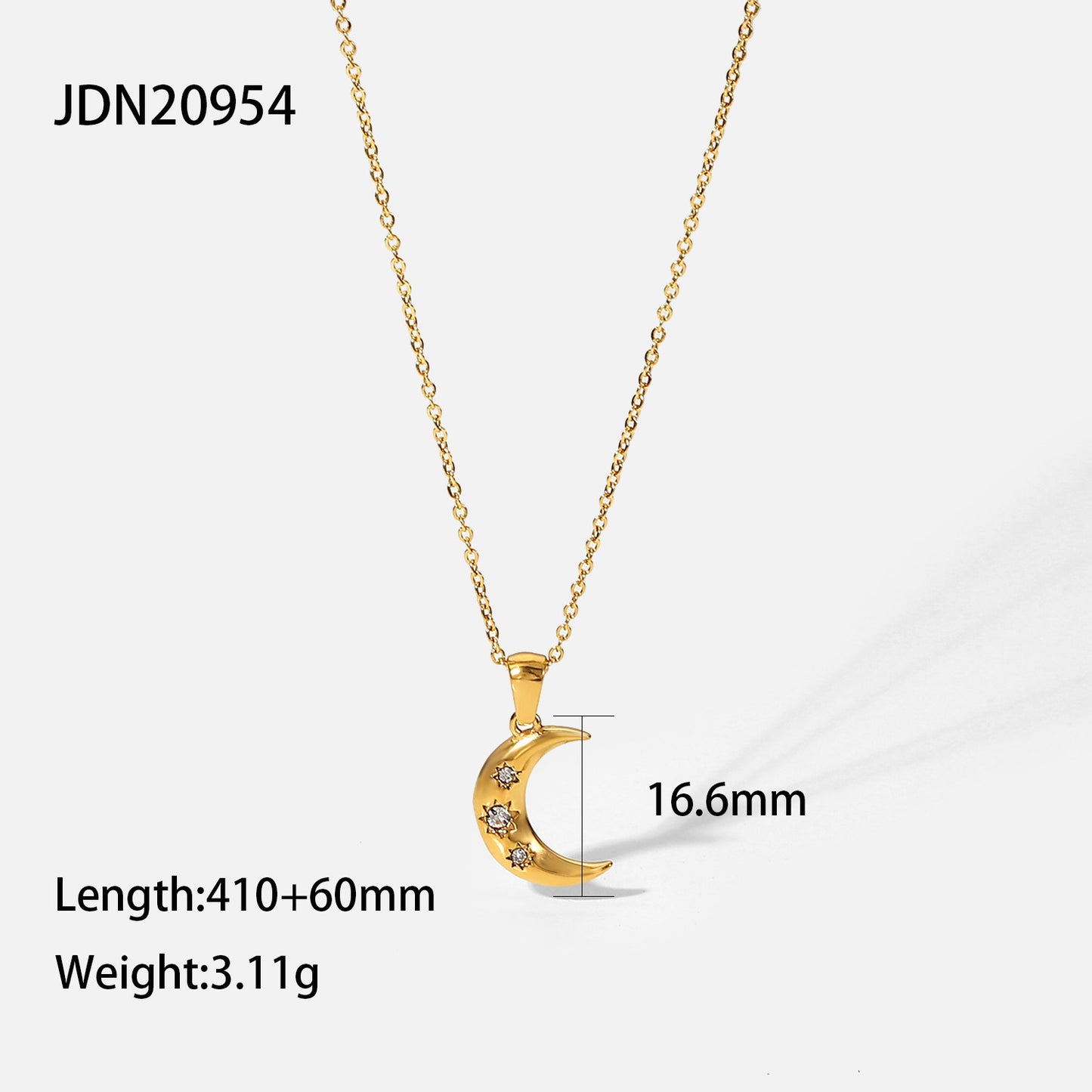 Collar con Colgante de Luna Minimalista para Mujer con Cadena de Acero Inoxidable Bañada en Oro de 18K y Triple Incrustación de Circonita