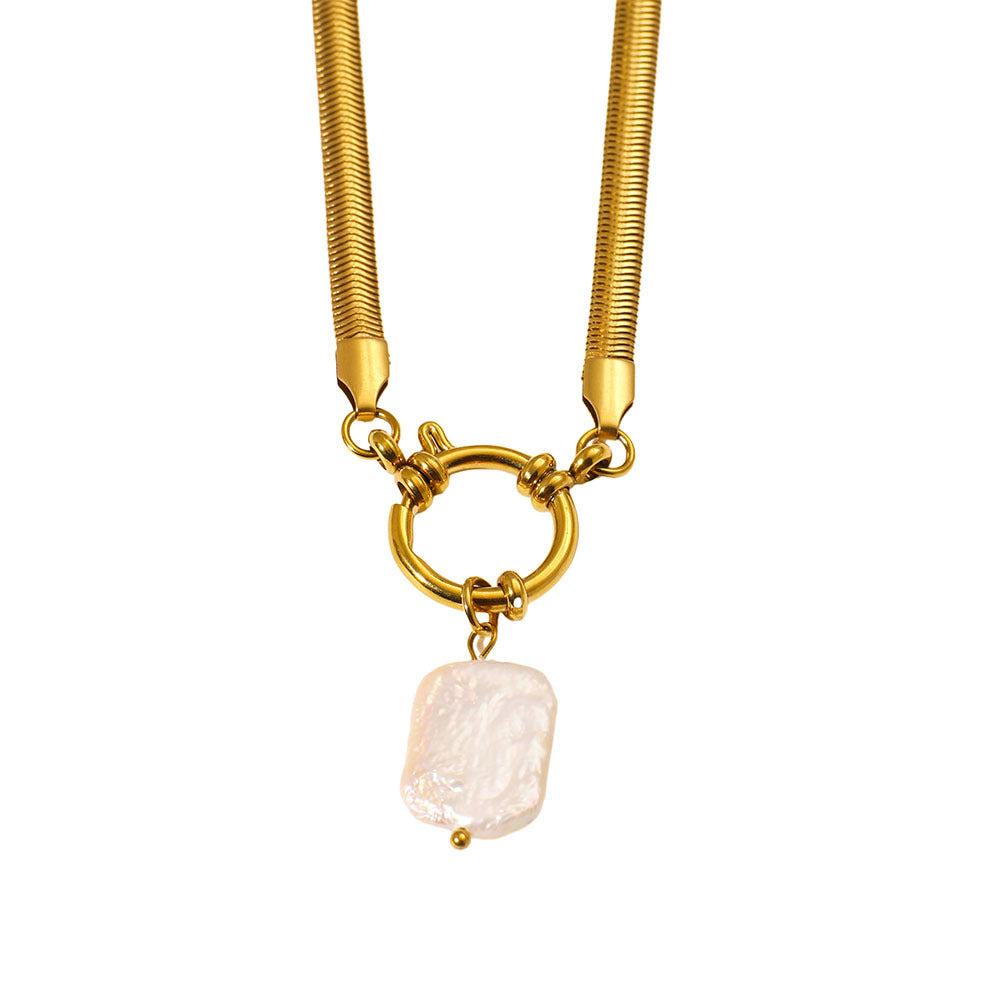 Elegante Collar Colgante Geométrico para Mujer de Inspiración Francesa en Acero Inoxidable con Acabado Chapado al Vacío en Oro de 18K, Acento Floral Romántico, Joyería Estilo Relicario con Cadena O, Regalo