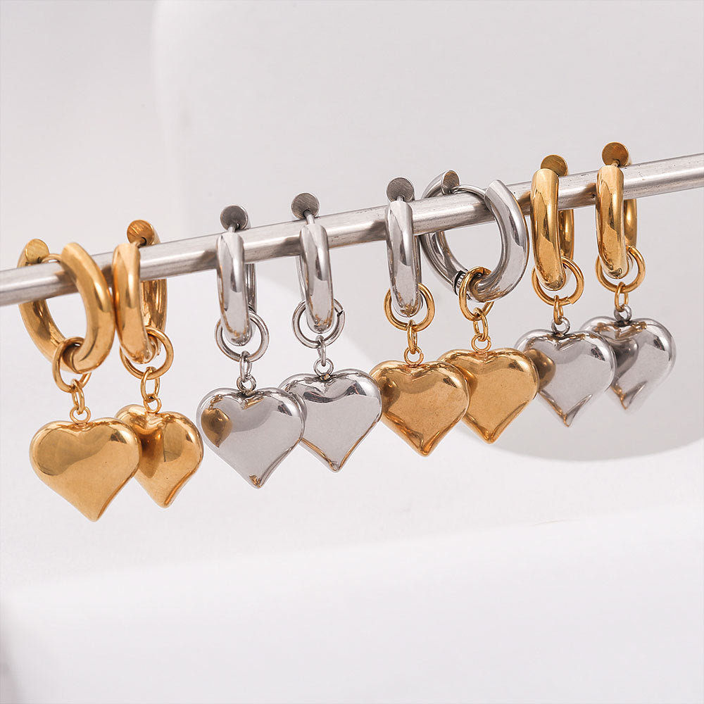 Orecchini a perno con cuore in acciaio inossidabile minimalista con finitura placcata per donna, pendenti staccabili di lusso leggeri