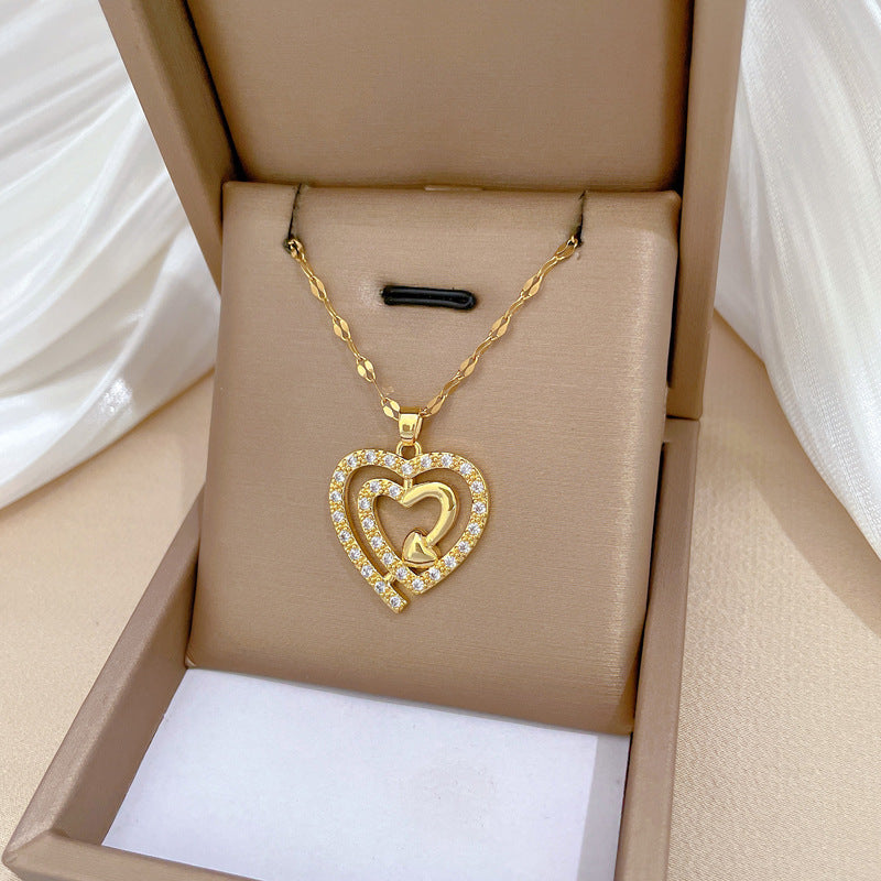 Gargantilla Minimalista de Tres Capas con Forma de Corazón de Acero Inoxidable con Incrustaciones de Diamantes de Imitación para Mujer y Hombre