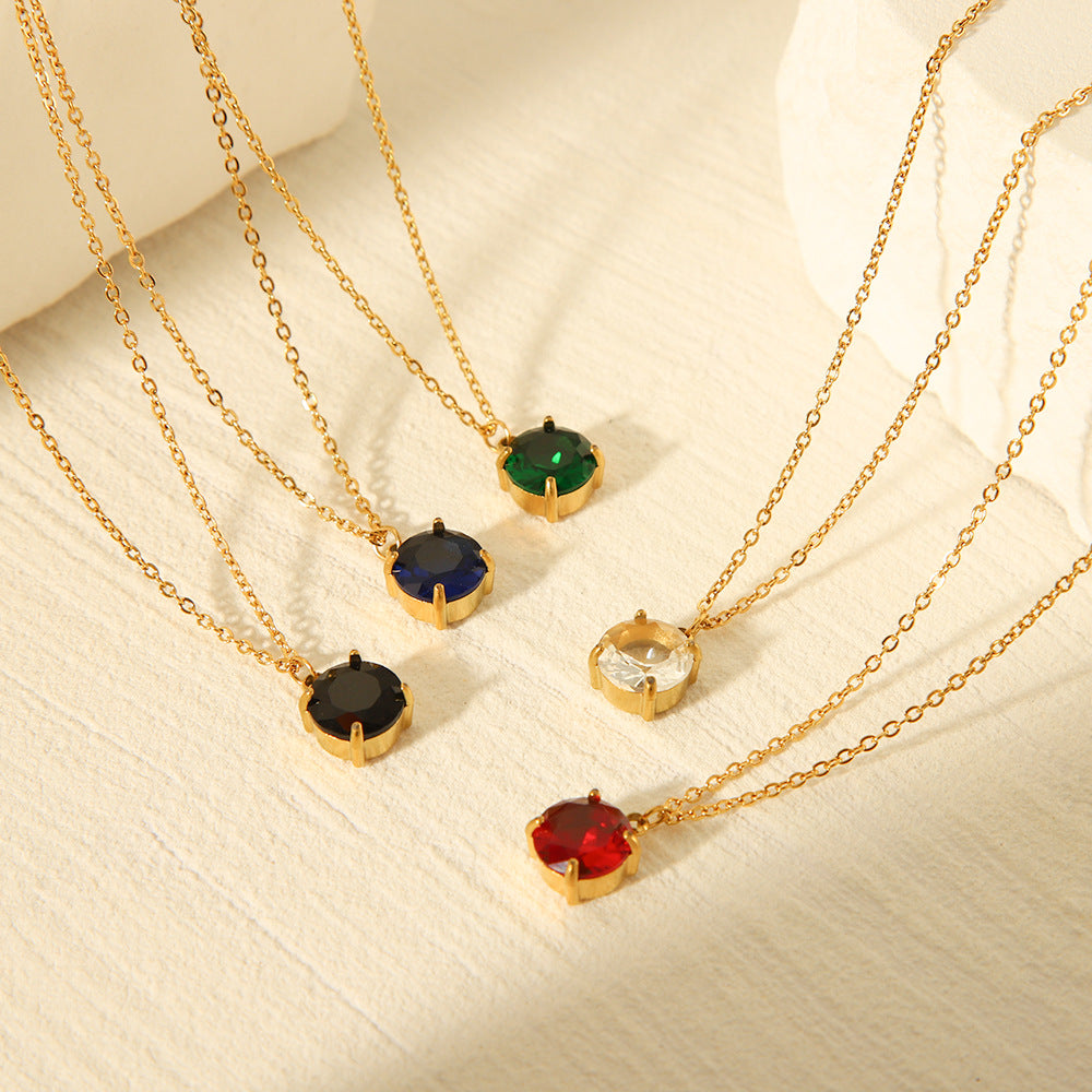Collana Minimalista in Acciaio al Titanio Geometrica con Intarsio di Strass per Donna, Gioiello con Pendente Ipoallergenico e Resistente allo Sbiadimento