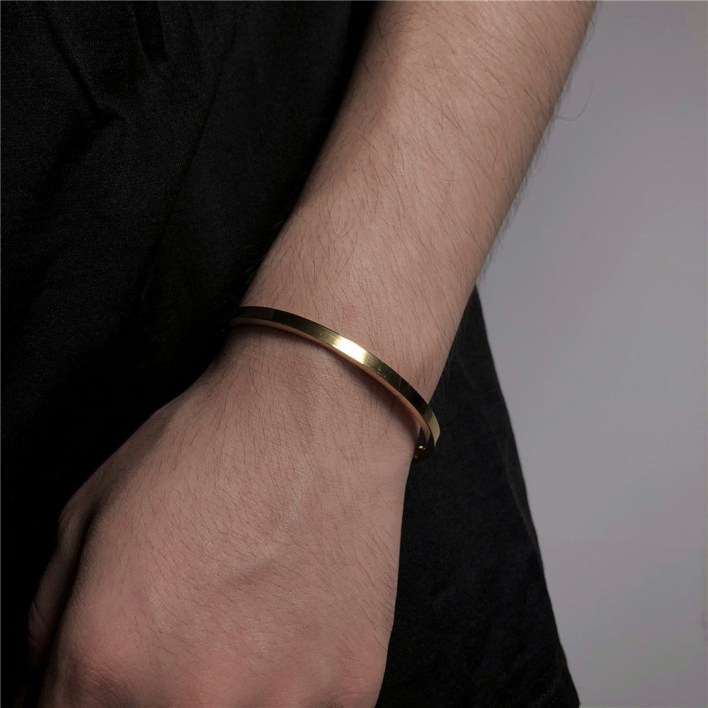 Minimalist 18K Gold Plated Geometric Round Titanium Steel Bracelet for Unisex