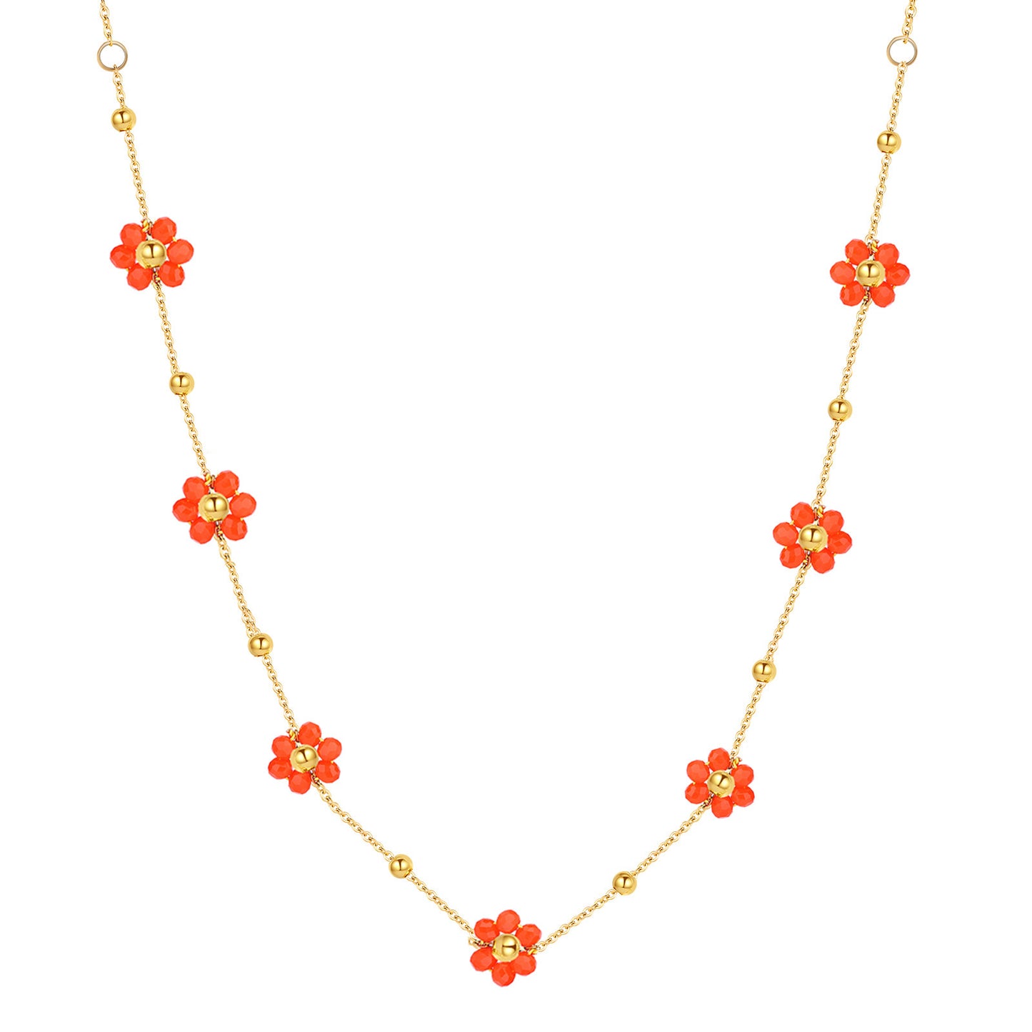 Elegant Gold Plated Stainless Steel Floral Beaded Necklace for Women