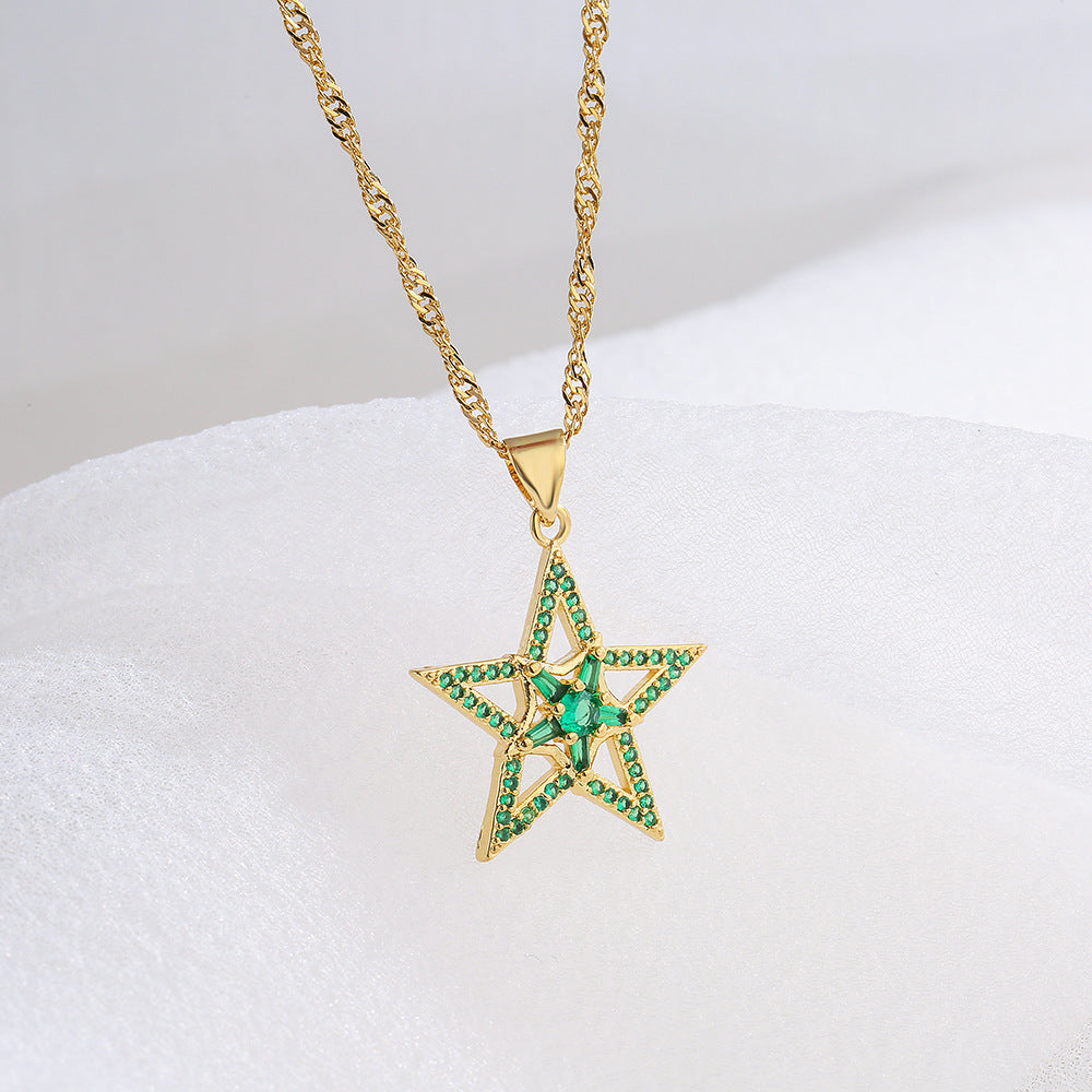 Minimalist Five-Pointed Star Pendant Necklace for Women with Copper Base Plated in 18K Gold and Zircon Inlay