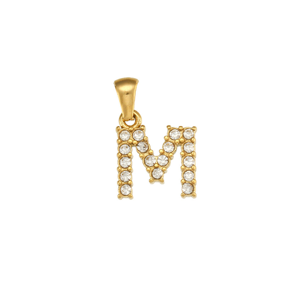 Minimalist Letter Pendant Necklace Stainless Steel with 18K Gold Plating Micro-Pave Zirconia and Pearl Accents