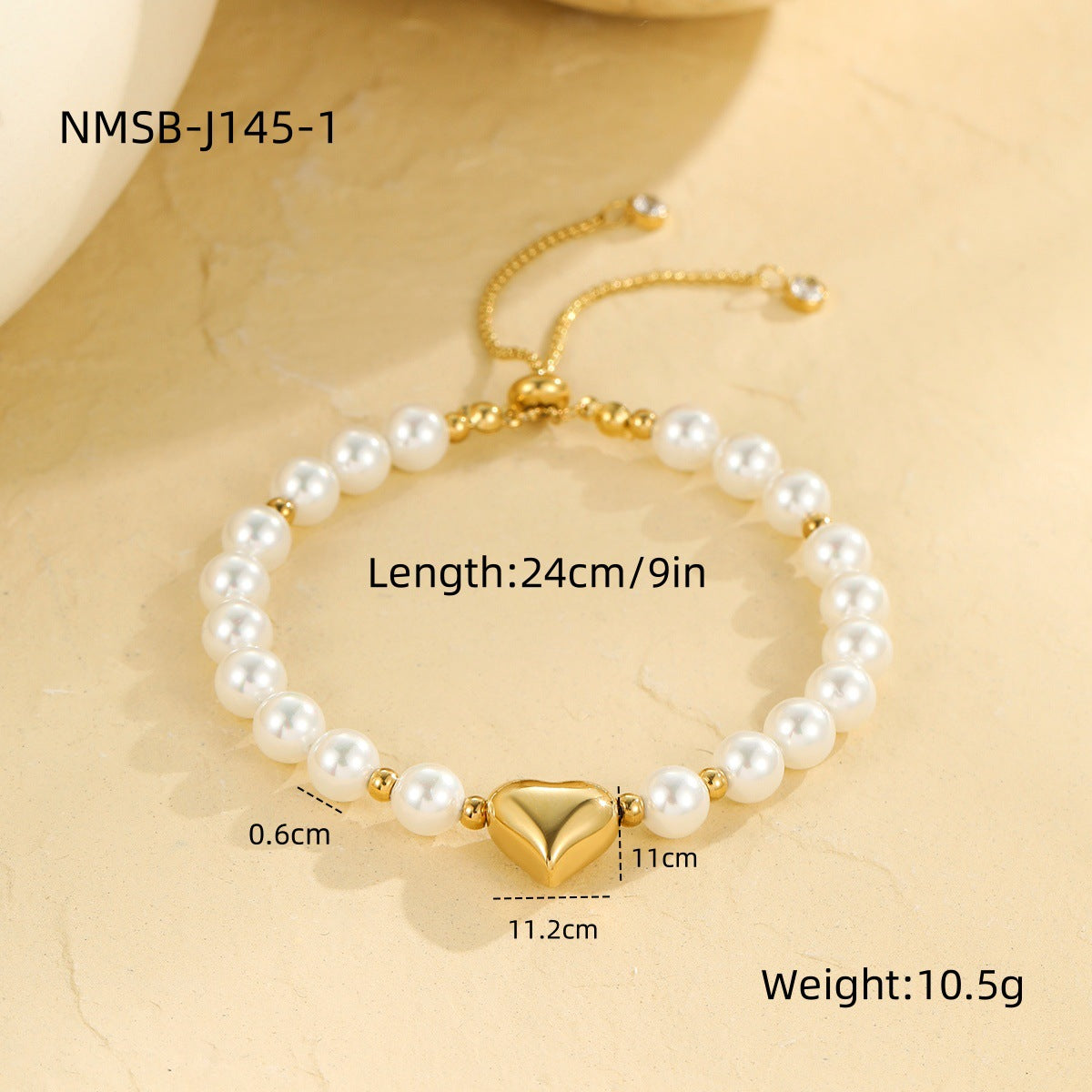 Fashionable Heart-Shaped Stainless Steel Bracelet with 18K Gold Plating for Women, Lightweight Luxe Layering Piece