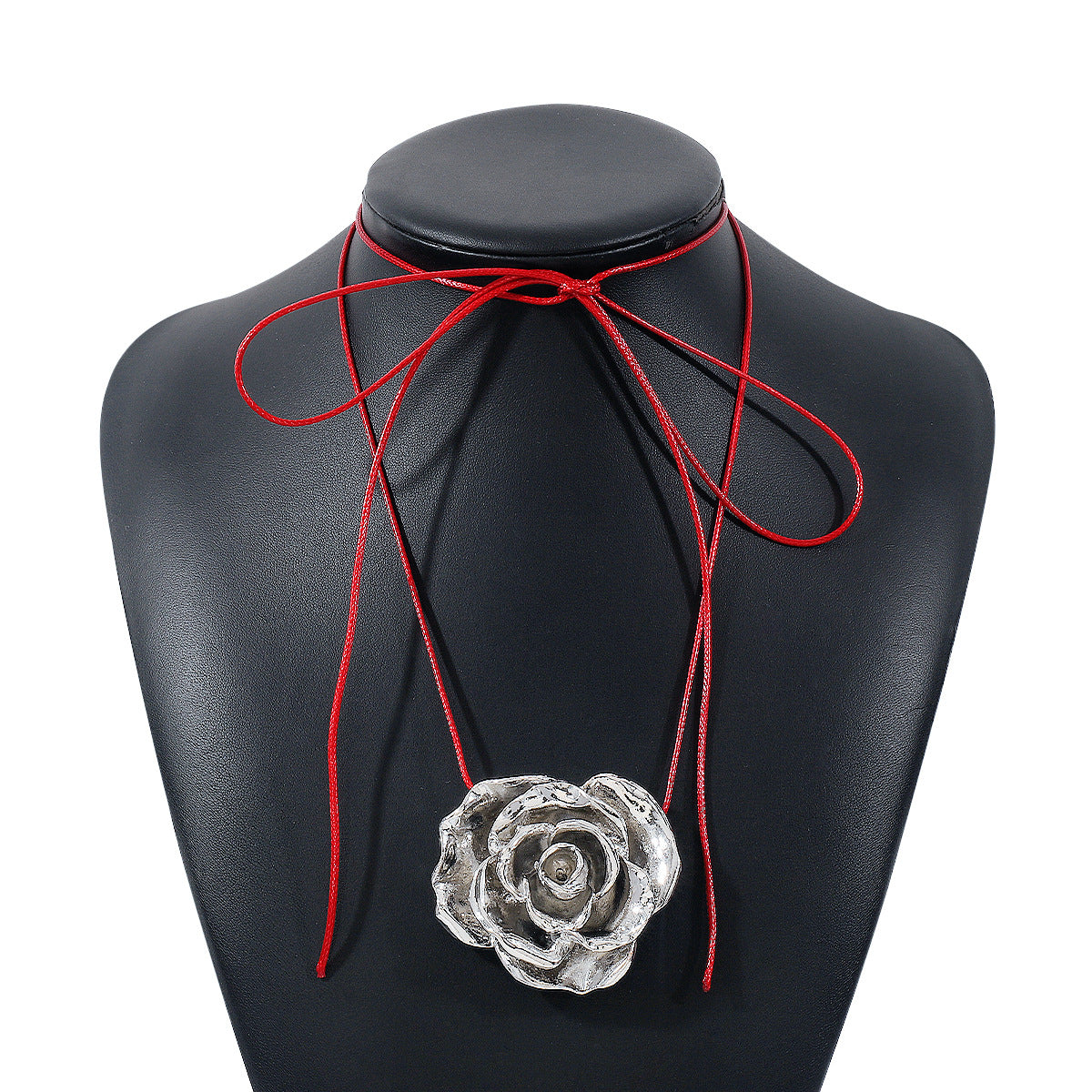 Collar con colgante floral dulce y atrevido para mujer con diseño geométrico de aleación de metal y cadena de cordón encerado