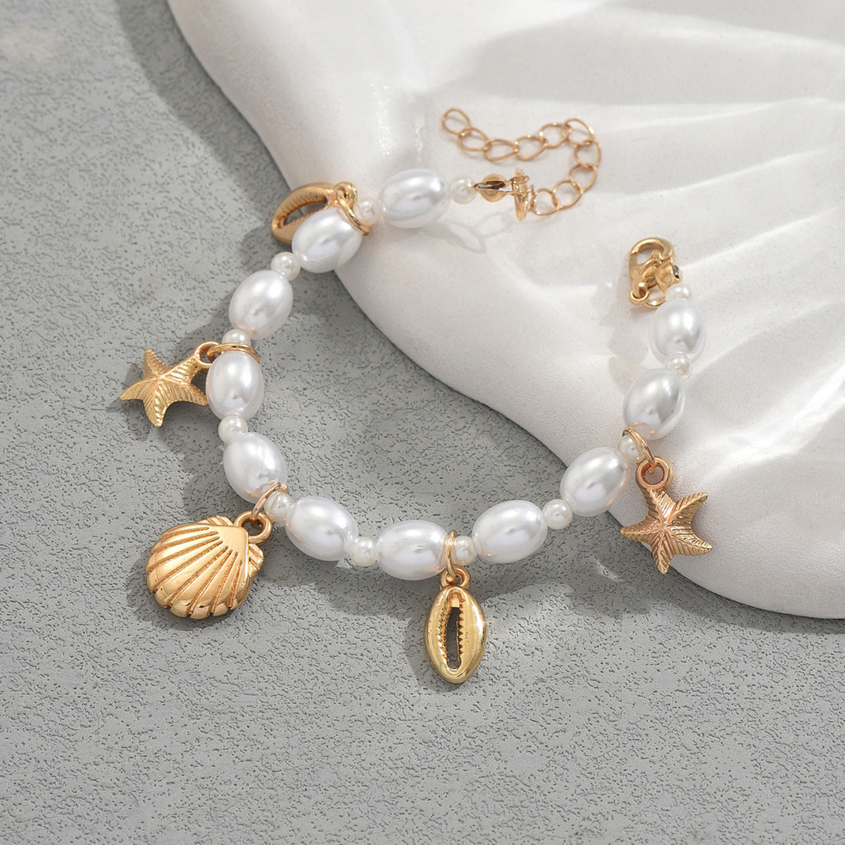 Bracciale Da Donna Intrecciato A Mano Con Conchiglie E Stelle Marine A Forma Di Stella, In Lega Di Zinco, Stile Fashion-Commuter