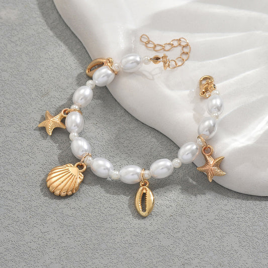 Pulsera de mujer con forma de estrella geométrica tejida a mano, de conchas marinas y estrellas de mar, en aleación de zinc con estilo de moda para ir al trabajo