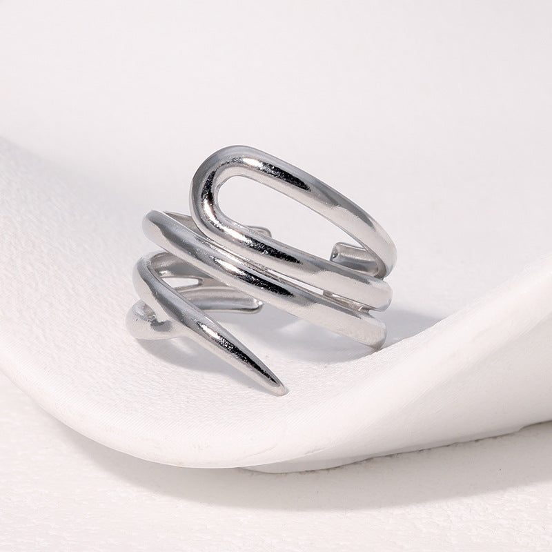 Anello aperto da donna in acciaio inossidabile geometrico minimalista con finitura placcata e design dalle linee pulite