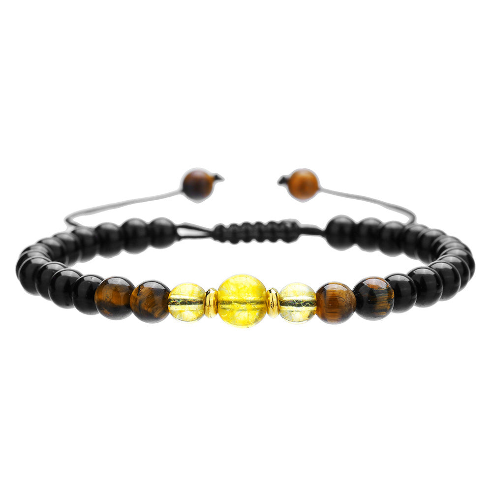 Vintage Bohemian Geometric Black Agate Yellow Crystal Tiger Eye Beaded Energy Bracelet for Unisex