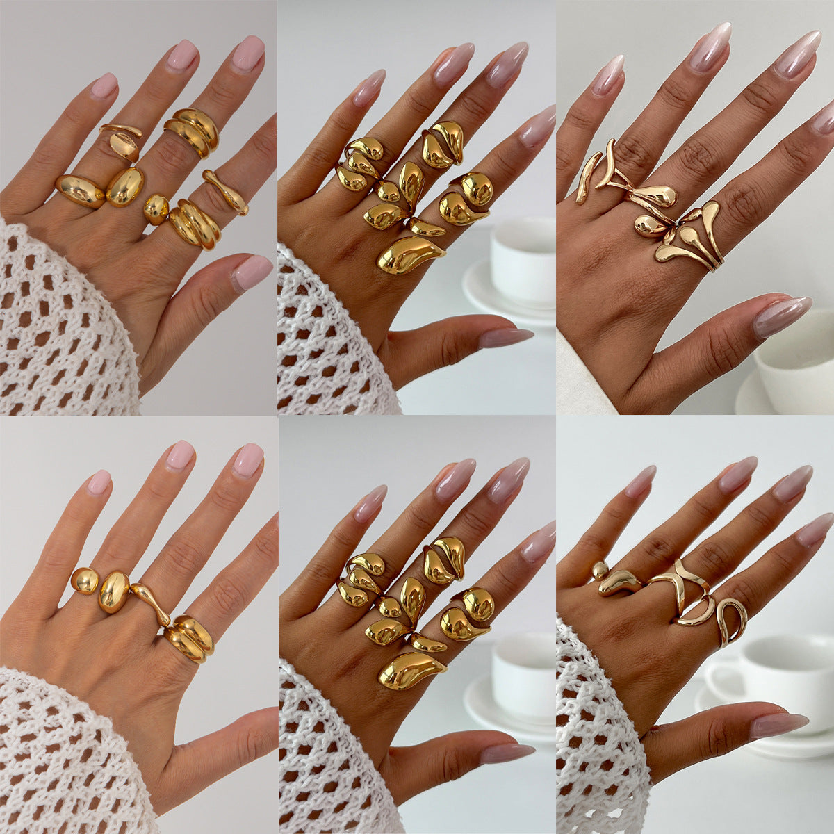 Minimalist Geometric Teardrop Alloy Plated Open Ring for Women