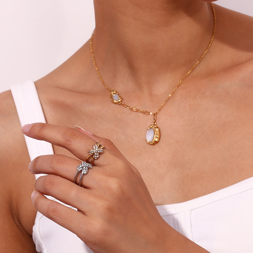 Minimalist Geometric Stainless Steel Ring with 18K Gold Plating for Women