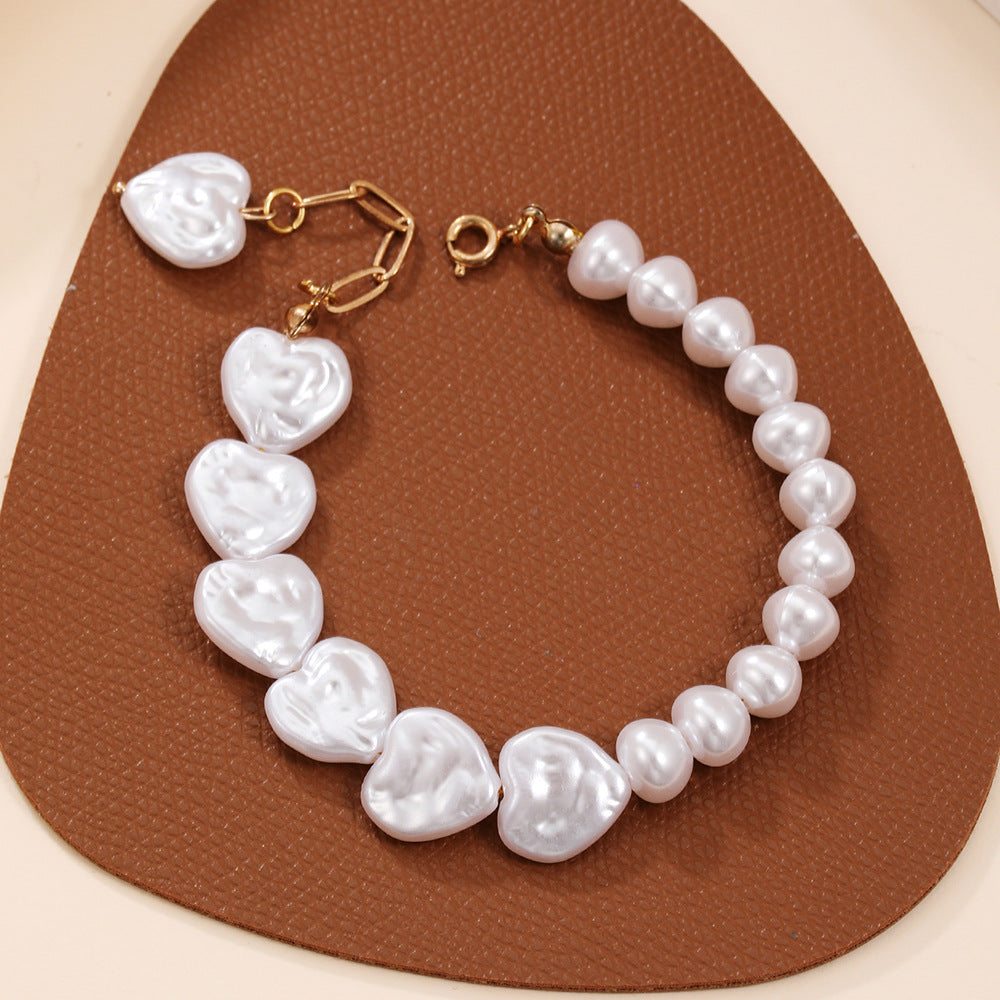 Vintage Elegant Geometric Heart Butterfly Imitation Pearl Bracelet with T-Bar Clasp