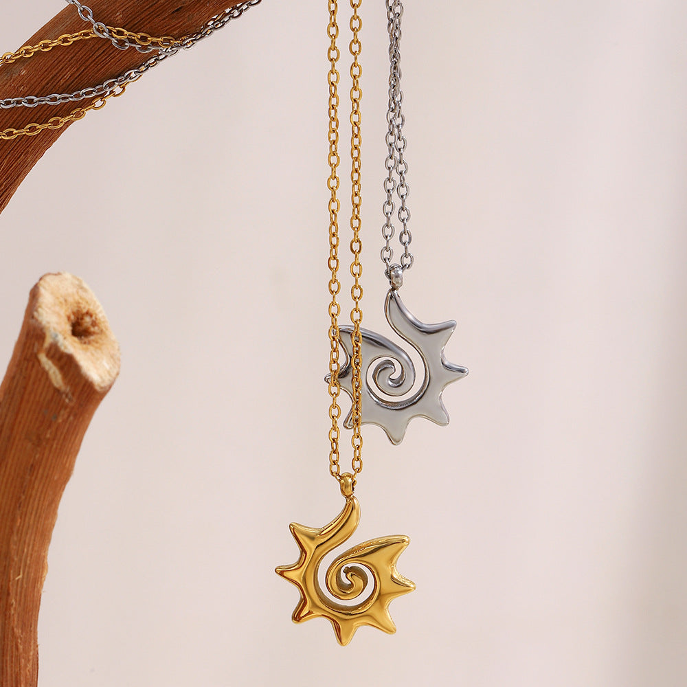 Collana pendente con sole a spirale minimalista da donna in acciaio inossidabile placcato oro 18 carati